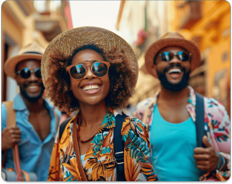 Happy travelers enjoying a trip